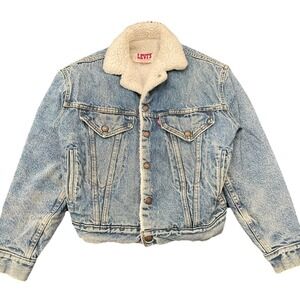 Vintage 80s Levis Sherpa Lined Denim Trucker Jacket Women's Large Made in USA